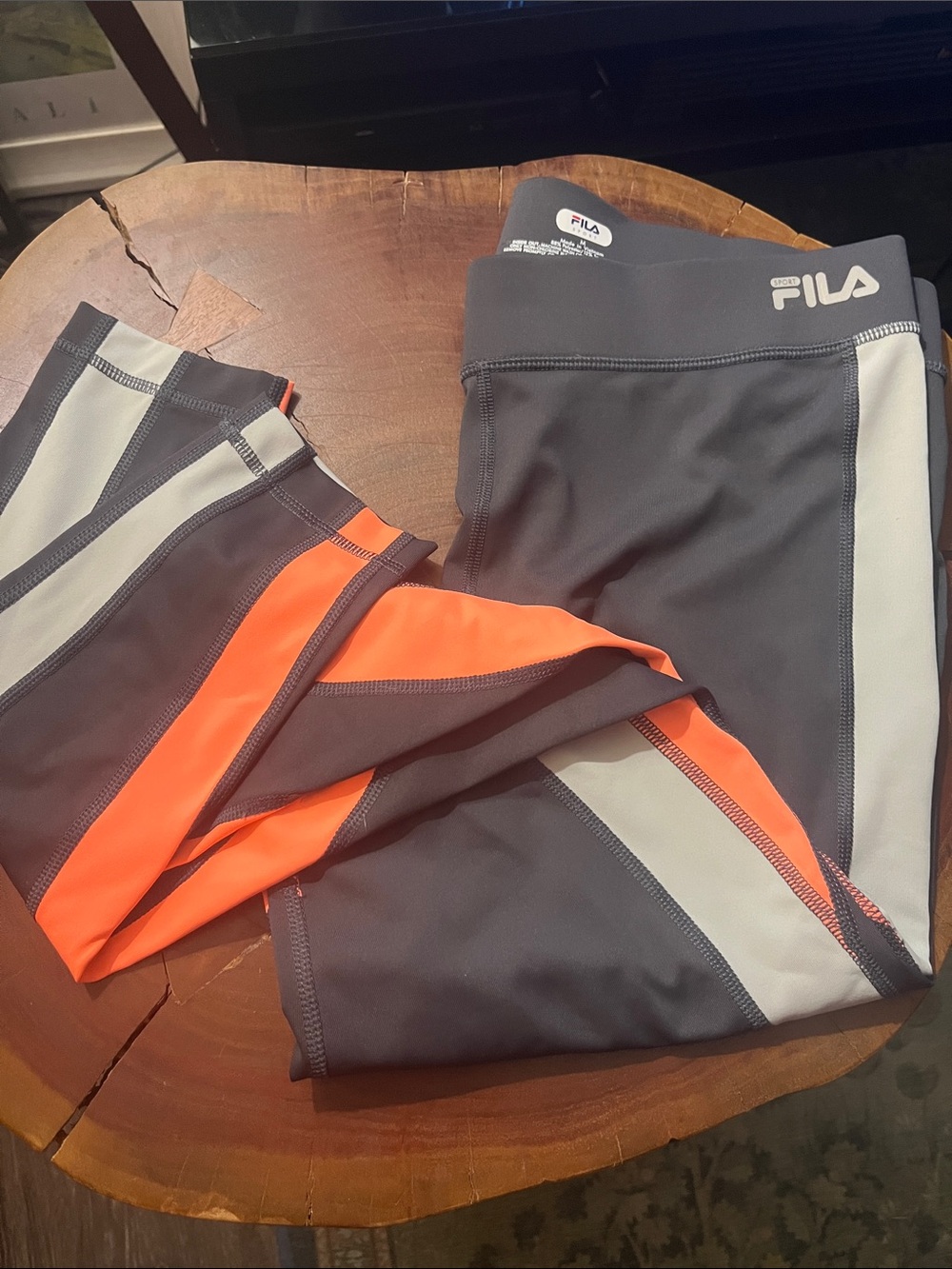 FILA Gray & Orange Colorblock Leggings
